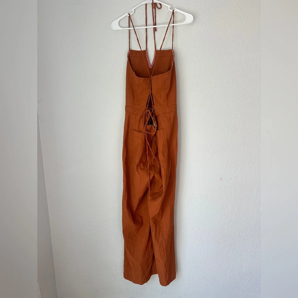 Anthro Maeve Colette Rust Strappy Back Jumpsuit 14 - Picture 10 of 13